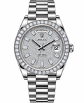 Rolex Day-Date Silver Diamond-Set Watch