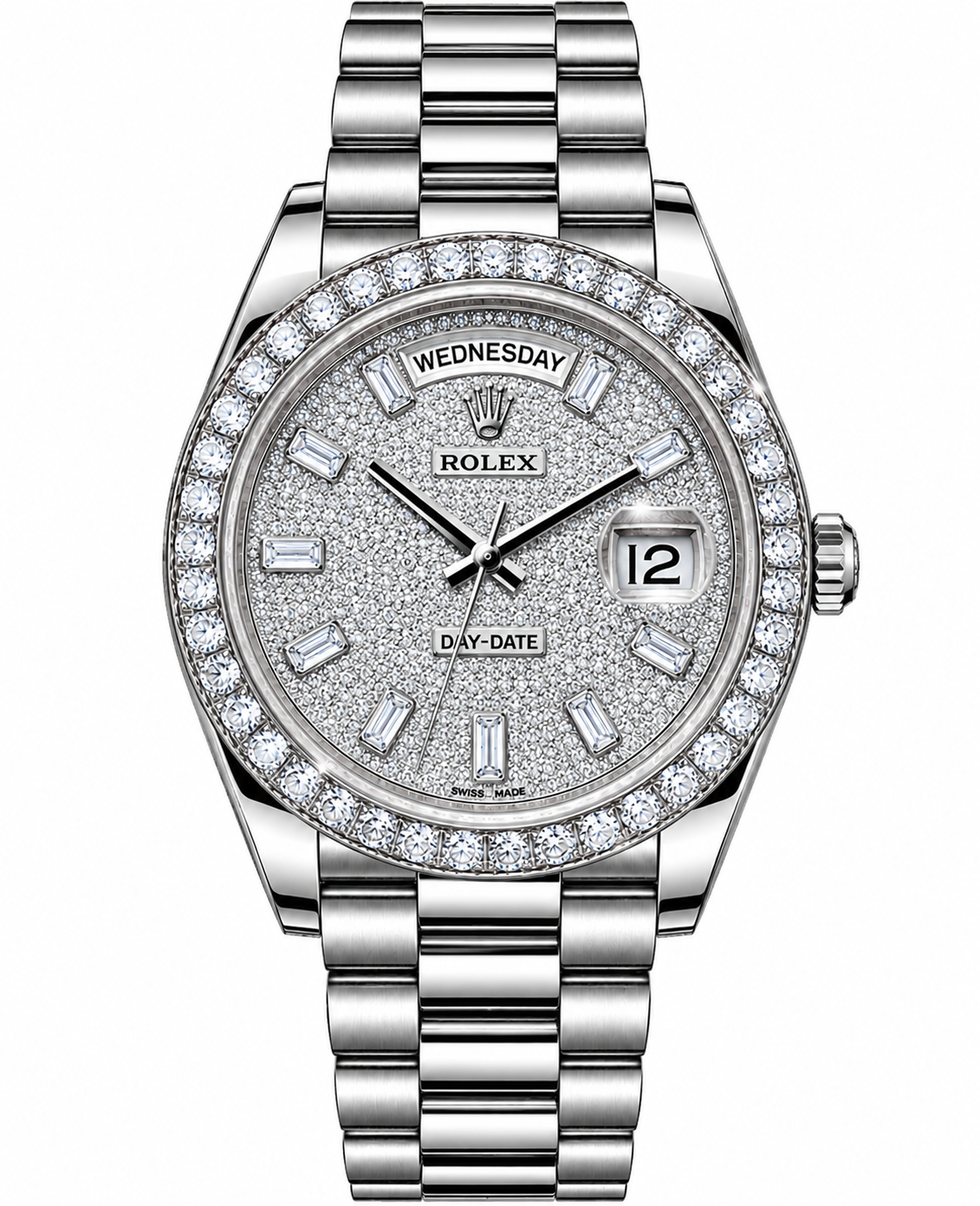 Rolex Day-Date Silver Diamond-Set Watch