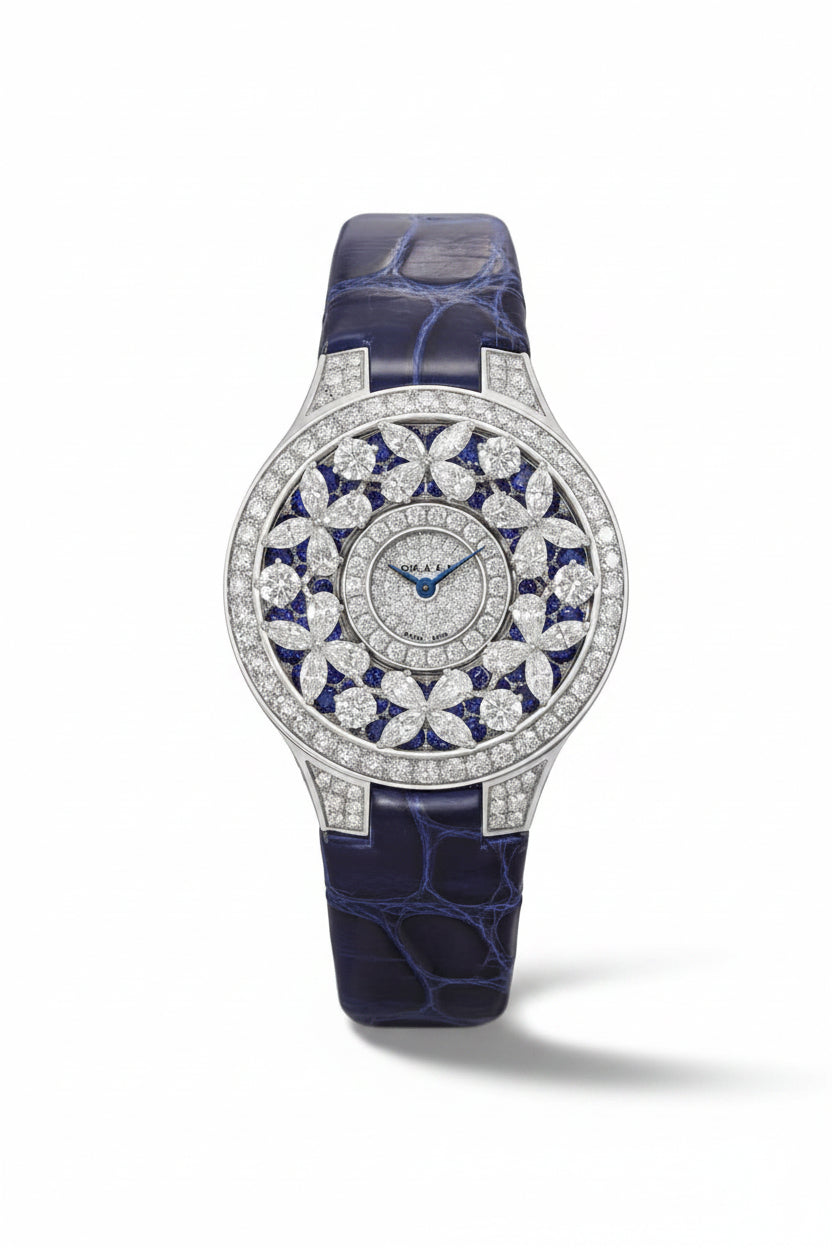 Graff Floral Diamond-Style Blue Strap Watch