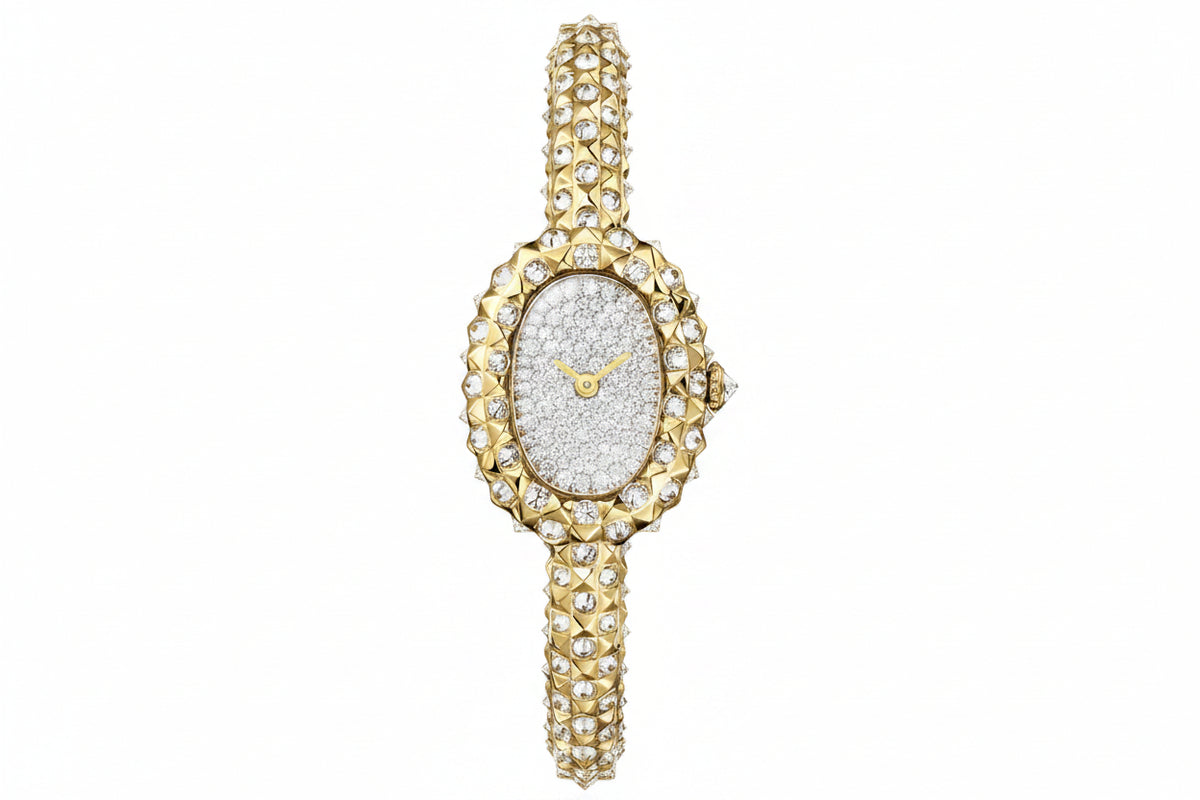 Cartier Gold Studded Diamond-Style Bangle Watch